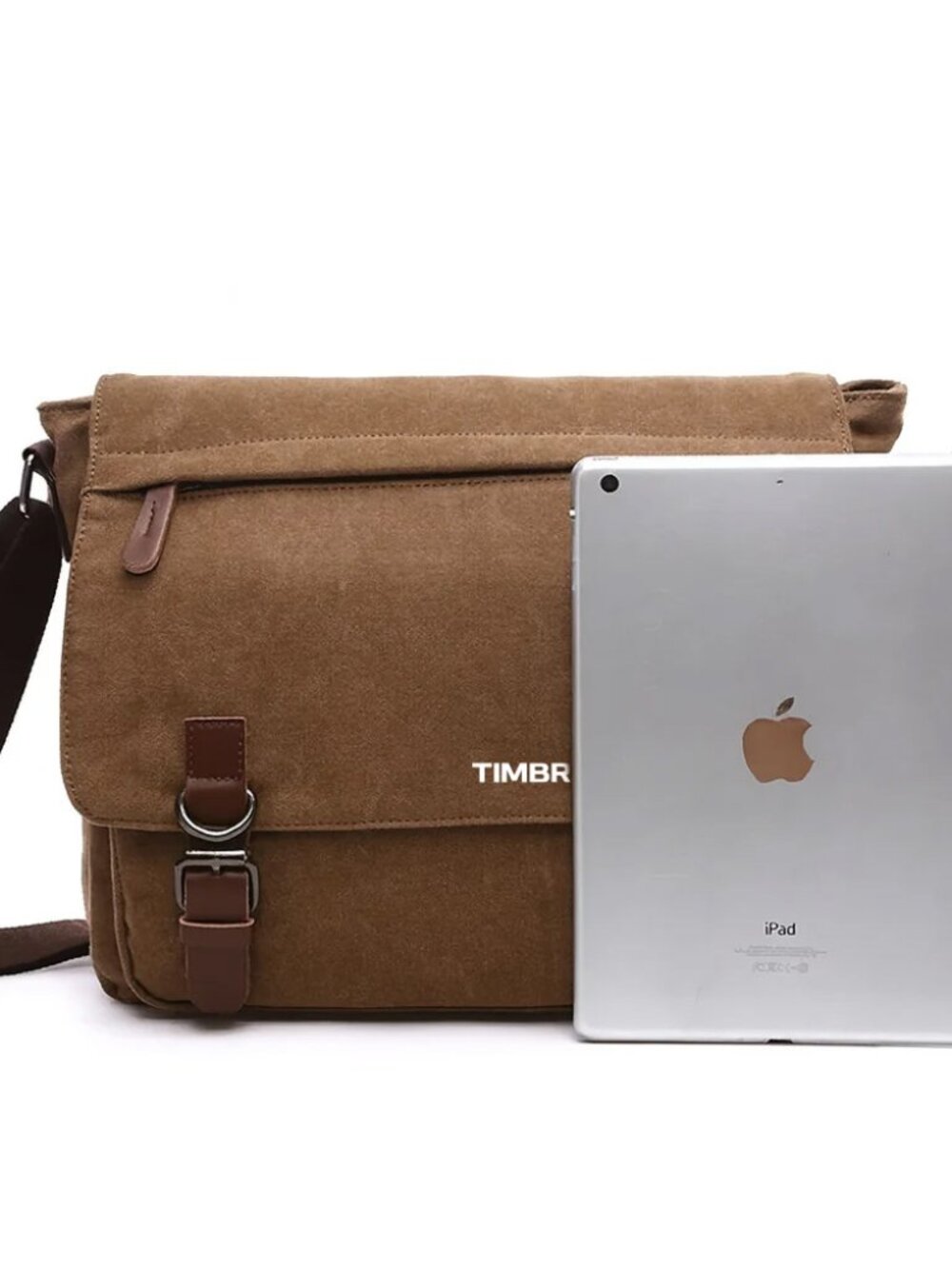 TIMBRYN Premium Canvas & Leather Messenger Bag  | Vintage Crossbody Satchel - Picture 12 of 16